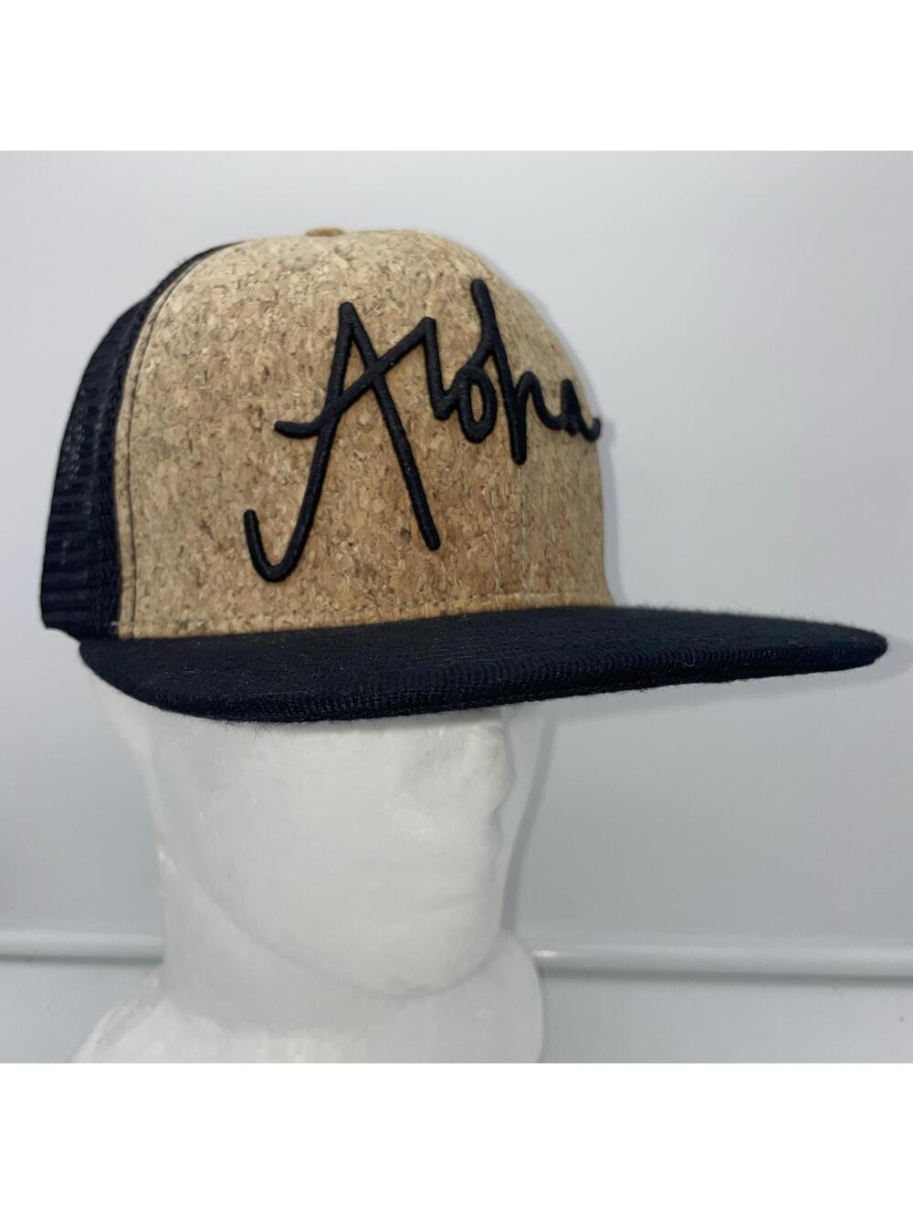 Aloha Hats Cork Trucker Cap Hat Black Mesh Embroidered *Interior Flaw*